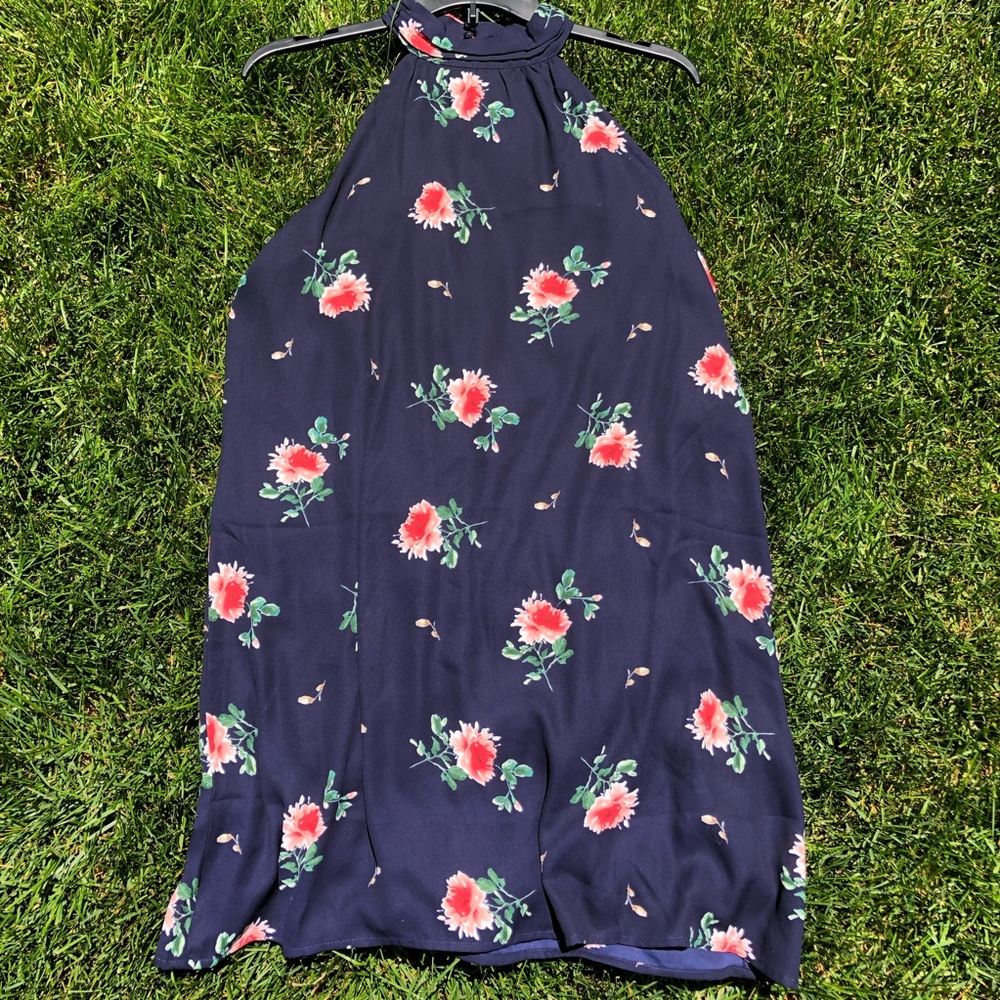 Blue Floral Flowy Dress with Keyhole Back